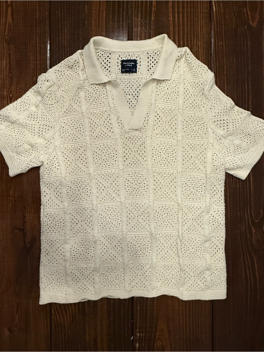 Abercrombie & Fitch Cream Open-Knit Polo